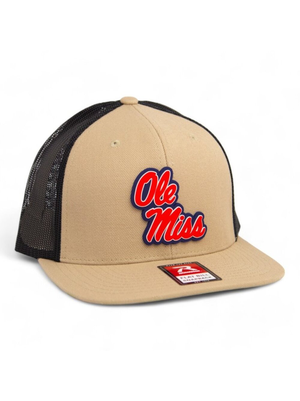 Ole Miss Rebels 3D Wool Blend Flat Bill Snapback Hat- Tan/ Black